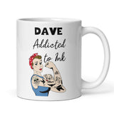 Personalised Addicted to Ink Mug, Novelty Tattoo Mug, Tattoo Lover Gift, Tattoo Obsessed, Tattoo Enthusiast Gift, Inked Up Gift, Tat Lover