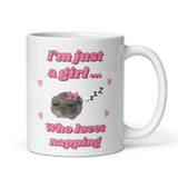 Funny I'm Just a Girl Who Loves Napping Mug, Sad Hamster Joke Secret Santa Sleeping Her, Christmas For Girlfriend Sleep