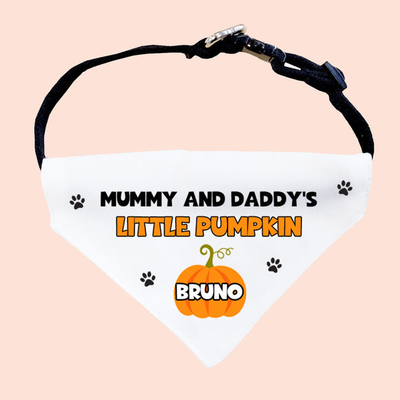Personalised Mummy and Daddy Little Pumpkin Halloween Dog Bandana, Funny Halloween Dog Collar, Pumpkin For Dog, Cute Dog Halloween Outfit