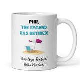 Funny Personalised Retirement Mug, The Legend Has Retired Goodbye Tension Hello Pension, Custom Retired Gift, Retirement Present Colleague
