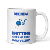 Funny Personalised Knitting Keeps Me from Unravelling Mug, Funny Knitting Gift, Knitter Humour, Knitting Obsessed, Knitting Lover Gift
