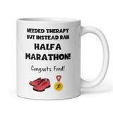 Half Marathon Gift Mug, Funny Runner Therapy Joke, 13.1 Mile Finisher Mug, UK Running Gift, Half Marathon Present, 2025 Half Marathon