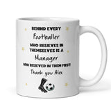 Personalised Football Manager Thank You Mug, Behind Every Footballer Mug, Coach Gift End of Season, Youth Football Coach Present