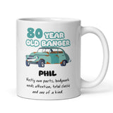 Personalised 80 Year Old Banger Mug, Funny 80th Birthday Gift, Custom Name Mug, 80th Birthday Funny Mug, 80th Birthday Gift for Car Lover