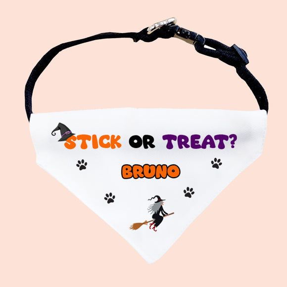 Personalised Stick or Treat Funny Halloween Dog Bandana, Cute Pumpkin Dog Outfit, Funny Halloween Dog Costume, Halloween Pet Accessory