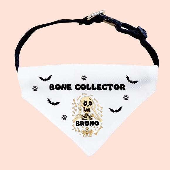 Personalised Bone Collector Dog Halloween Bandana, Dog Halloween Outfit, Funny Halloween Dog Collar, Funny October Birthday Dog Gift