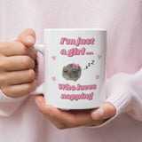 Funny I'm Just a Girl Who Loves Napping Mug, Sad Hamster Joke Secret Santa Sleeping Her, Christmas For Girlfriend Sleep