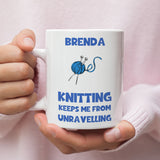 Funny Personalised Knitting Keeps Me from Unravelling Mug, Funny Knitting Gift, Knitter Humour, Knitting Obsessed, Knitting Lover Gift