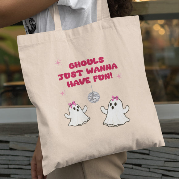 Ghouls Just Wanna Have Fun Tote Bag, Funny Boo Basket Gift for Girlfriend, Daughter Boo Box Present, Spooky Season Tote, Bestie Boo Basket