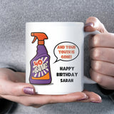Funny 40th Birthday Mug, Bang and Your Youth is Gone Mug, Personalised 40th Birthday Gift for Him or Her, Forty Birthday Novelty Mug
