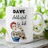 Personalised Addicted to Ink Mug, Novelty Tattoo Mug, Tattoo Lover Gift, Tattoo Obsessed, Tattoo Enthusiast Gift, Inked Up Gift, Tat Lover