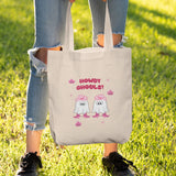 Howdy Ghouls Tote Bag, Cute Pink Ghost Halloween Tote, Funny Boo Basket Gift for Her, Girlfriend Halloween Bag, Best Friend Boo Box