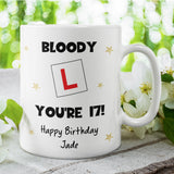 Funny Personalised 17th Birthday Mug, “Bloody L You’re 17!” New Driver Birthday Gift, Learner Driver Birthday Gift, Novelty 17th Birthday