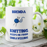 Funny Personalised Knitting Keeps Me from Unravelling Mug, Funny Knitting Gift, Knitter Humour, Knitting Obsessed, Knitting Lover Gift