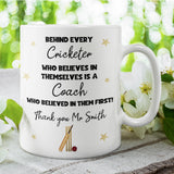 Personalised Thank You Cricket Coach Mug, End Of Year Thank You Gift for Cricket Teacher, From Cricket Student Cup, Cricket Coach Christmas