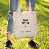 Personalised Soul Mates Tote Bag, Custom Ghost Couple Halloween Tote, Cute Halloween Couple Gift for Girlfriend, Boo Basket Gift for Wife