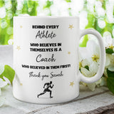 Personalised Athlete Thank You Mug, Behind Every Athlete Mug, Sports Coach Gift, End of Term Coach Present, Track and Field Gift for Coach
