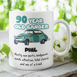 Personalised 90 Year Old Banger Mug, Funny 90th Birthday Gift, Custom Name Mug, 90th Birthday Funny Mug, 90th Birthday Gift for Car Lover