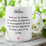 Personalised Thank You for Being Part of My Journey Mug, Therapist Gift, Teacher Gift, Friend Gift, Appreciation Present for Supporter