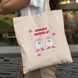 Howdy Ghouls Tote Bag, Cute Pink Ghost Halloween Tote, Funny Boo Basket Gift for Her, Girlfriend Halloween Bag, Best Friend Boo Box