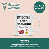 Half Marathon Gift Mug, Funny Runner Therapy Joke, 13.1 Mile Finisher Mug, UK Running Gift, Half Marathon Present, 2025 Half Marathon