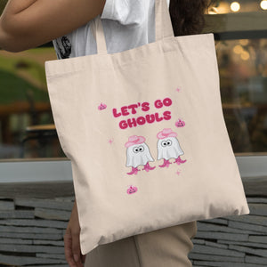 Let’s Go Ghouls Tote Bag, Cute Pink Ghost Halloween Bag, Funny Boo Basket Gift for Her, Girlfriend Halloween Tote, Best Friend Boo Box