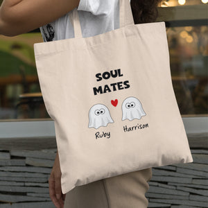 Personalised Soul Mates Tote Bag, Custom Ghost Couple Halloween Tote, Cute Halloween Couple Gift for Girlfriend, Boo Basket Gift for Wife