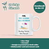 Funny Personalised Retirement Mug, The Legend Has Retired Goodbye Tension Hello Pension, Custom Retired Gift, Retirement Present Colleague