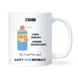 Personalised 70th Birthday Mug, Funny DW70 Age Joke Cup, Novelty Gift for Men, Dad Grandad Husband Brother, Custom 70th Birthday Present