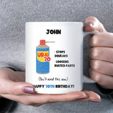 Personalised 70th Birthday Mug, Funny DW70 Age Joke Cup, Novelty Gift for Men, Dad Grandad Husband Brother, Custom 70th Birthday Present