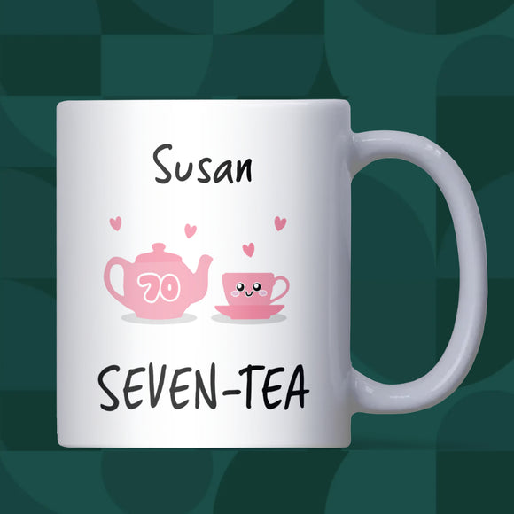 Personalised 70th Birthday Seven-Tea Mug, Funny Cute Birthday Gift for Grandma, Mum 70th Birthday Gift, Friend 70th Gift, 70th Present