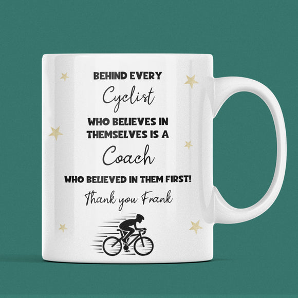Personalised Cycling Coach Thank You Mug, Bike Club Gift, End of Season Cycling Gift, Cycling Coach Appreciation Present, Cyclist Coach Gift
