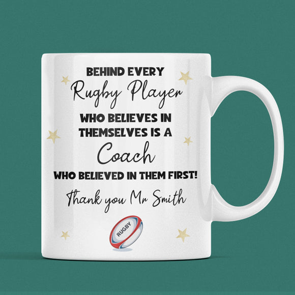 Personalised Thank You Rugby Coach Mug, End Of Year Thank You Gift for Rugby Teacher, From Rugby Student Cup, Rugby Coach Christmas Gift