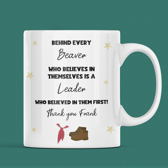 Personalised Beaver Thank You Mug, Behind Every Beaver Mug, Scout Leader Gift, End of Term Beaver Leader Mug, Custom Thank You Beavers Gift