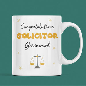 Personalised Congratulations Solicitor Mug, Custom Law School Graduation Gift, New Solicitor Present, Barrister Law Graduate Gift, SQE Gift