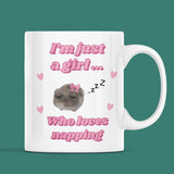 Funny I'm Just a Girl Who Loves Napping Mug, Sad Hamster Joke Secret Santa Sleeping Her, Christmas For Girlfriend Sleep