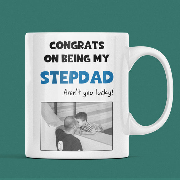 Funny Stepdad Father’s Day Mug, Congrats on Being My Step-Dad, Gift from Stepchild, Bonus Dad Mug, Father Figure Father's Day Present