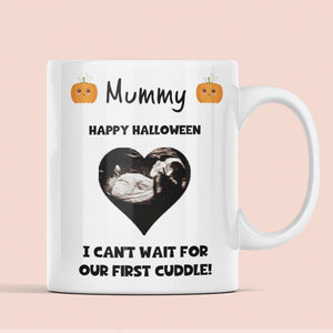 Personalised Halloween Mummy Mug, Baby Scan Photo Gift, First Halloween Baby Bump Mug, Pregnancy Reveal to Mum, Mummy-to-Be Halloween Gift
