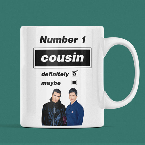 Funny Oasis Fan Mug for Cousin, Number 1 Cousin Definitely Maybe Mug, Oasis Music Fan Gift for Cousin, Cousin Birthday Gift, Fave Cousin