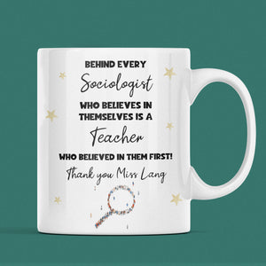 Personalised Sociology Teacher Thank You Mug, Sociology Gift to Teacher from Student, End of Year Teacher Present, Sociology Lecturer Gift