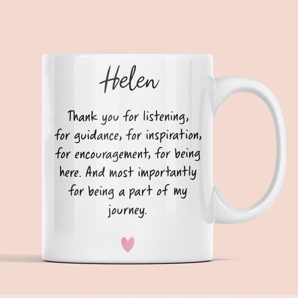 Personalised Thank You for Being Part of My Journey Mug, Therapist Gift, Teacher Gift, Friend Gift, Appreciation Present for Supporter