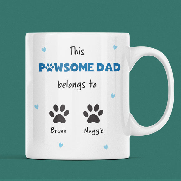 Personalised Pawsome Dad Mug, This Dog Dad Belongs To Custom Mug, Father’s Day Dog Dad Gift, Cute Gift from Dogs with Personalised Names
