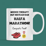 Half Marathon Gift Mug, Funny Runner Therapy Joke, 13.1 Mile Finisher Mug, UK Running Gift, Half Marathon Present, 2025 Half Marathon