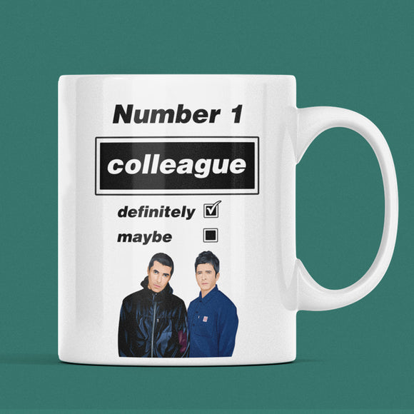 Funny Oasis Fan Mug for Colleague, Number 1 Colleague Definitely Maybe Mug, Oasis Music Fan Gift for Co-worker, Work Secret Santa Oasis Gift