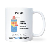 Personalised 80th Birthday Mug, Funny DW80 Age Joke Cup, Novelty Gift for Men, Grandad Dad Brother Friend, Custom 80th Birthday Present