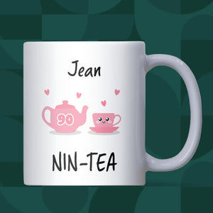 Personalised 90th Birthday Nine-Tea Mug, Funny 90th Birthday Gift for Grandma, Mum 90th Birthday Gift, Friend 90th Gift, 90th Birthday Mug