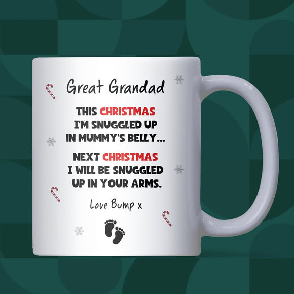 To Great Grandad at Christmas From Bump Mug, New Great Grandad Christmas Gift, Pregnancy Announcement Mug, Christmas Great Grandad Gift