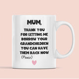Mum Borrow Your Grandchildren Mug, Birthday Grandma, Mother's Day Grandma