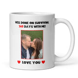 Personalised Photo Surviving 365 Days First Anniversary Funny Mug, 1st Anniversary Gift