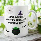 I Put A Spell On You Because You're A Cunt Mug, Funny Halloween Boo Box Girlfriend, Witch Spell Mug